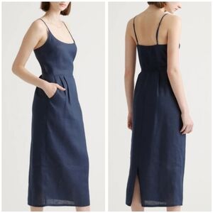 NWT | Quince 100% European Linen Scoop Neck Midi Dress Blue Size L